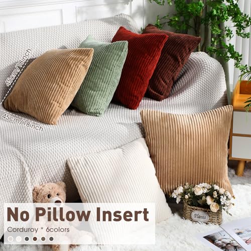 Colingmill 6 Pcs 18x18 Fall Corduroy Pillow Covers - Soft Boho Striped Cushion Covers for Home Decor