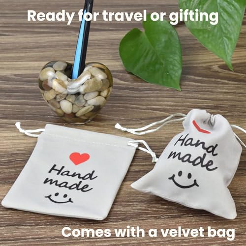 OYAMIHUI Handmade River Stone Toothbrush Holder - Compact Heart-Shaped Stand