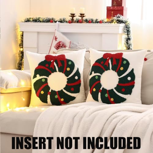 Christmas Throw Pillow Covers 18x18 Set of 2 - Garland with Bow Design