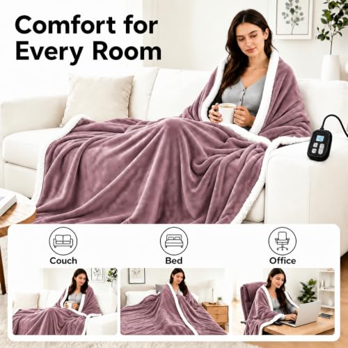 Electric Heated Blanket Twin Size 62x84 Purple with 10 Heat Settings & Auto Shut Off