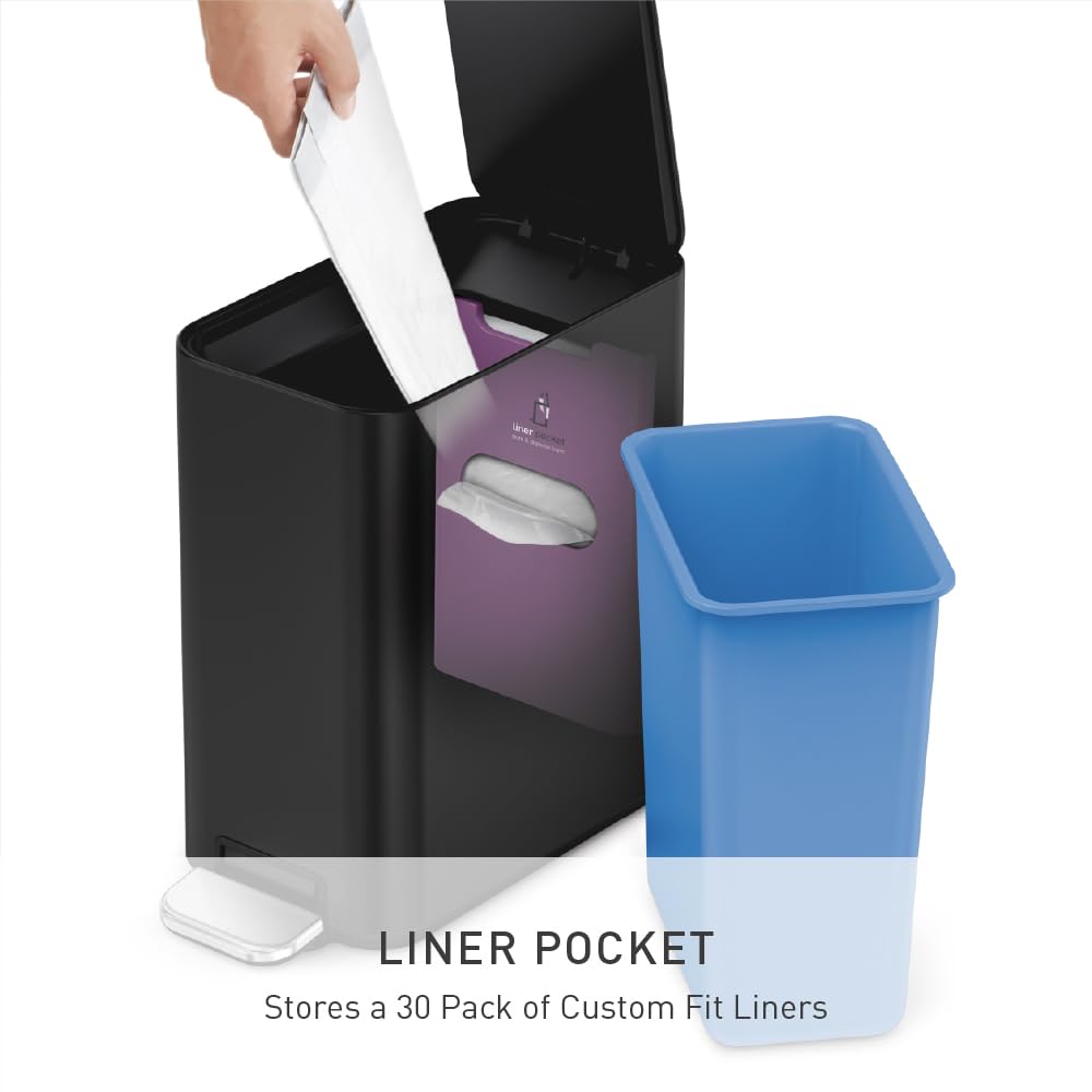 simplehuman Small Bathroom Trash Can with Lid, Stainless Steel Waste Basket, 5 Liter / 1.3 Gallon, Brushed