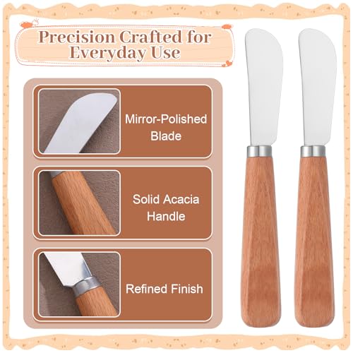 Thinp 2-Piece Stainless Steel Butter Knife and Cheese Spreader with Wood Handle