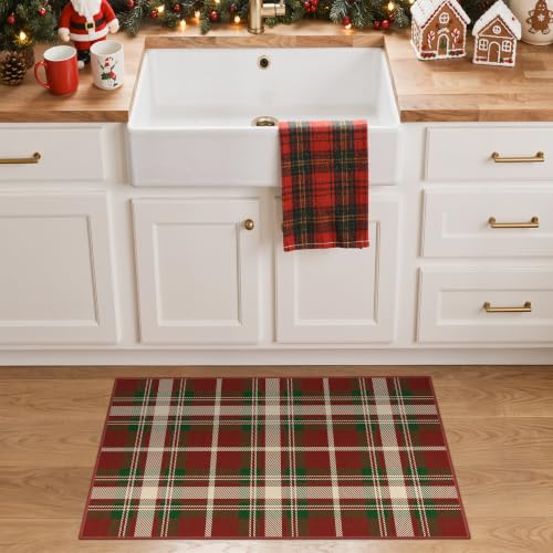 Christmas Entryway Rug - Red Plaid Doormat, Washable Holiday Floor Mat, 2x3 ft Ivy Variation
