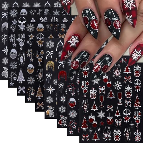Christmas Nail Stickers 9 Sheets 3D Self-Adhesive Holiday Nail Art Decals