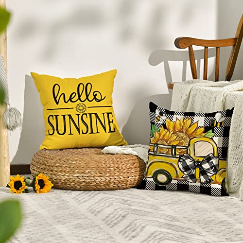 Summer Sunflower Truck Throw Pillow Covers - Set of 4, 18x18