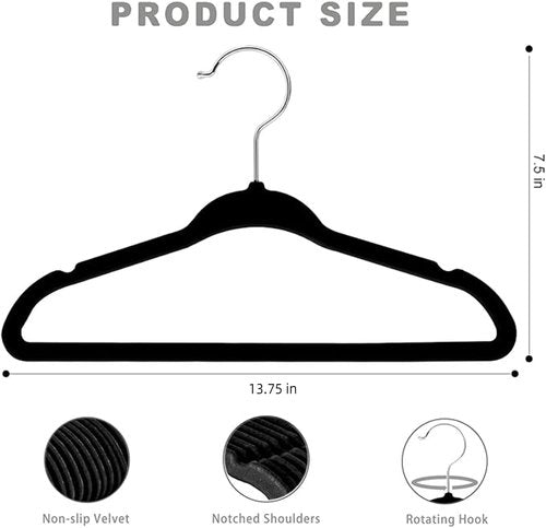 BAGAIL Kids Velvet Hangers - Non-Slip 14-Inch Children's Clothes Hangers | 50 Pack in Black