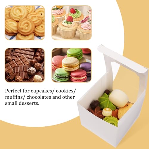 25 Pack White Cupcake Boxes with Window & Dividers - 3.5"