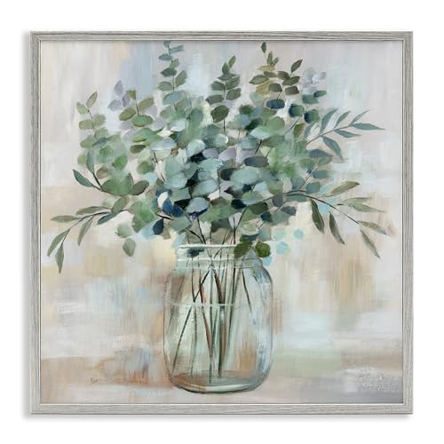 Stupell Industries Soothing Eucalyptus Flower Herb Arrangement Rustic Jar Framed Wall Art, Design by Nan
