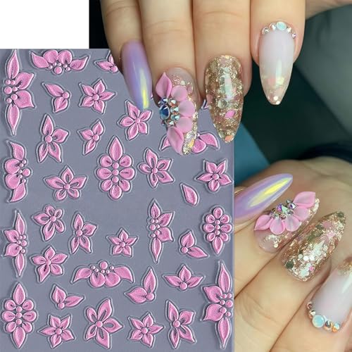 Quezadyl 6 Sheets 5D Embossed Floral Nail Stickers Colorful Flower Art Decals