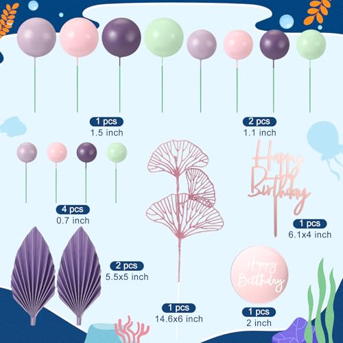 Teenyyou Boho Cake Topper Set with Ball and Palm Leaves for Birthday