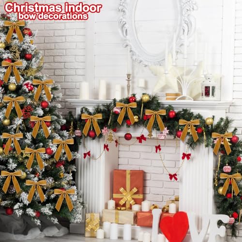 24pcs Velvet Christmas Tree Topper Bows - 4.5x4.5 Inch Holiday Decor
