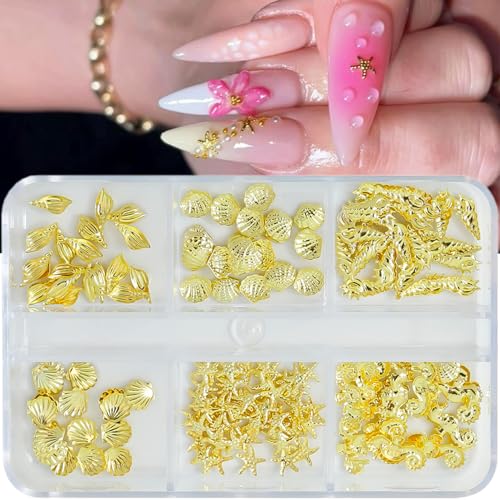 Ocean Style 3D Gold Nail Charms and Gems Seashell Starfish Rhinestones