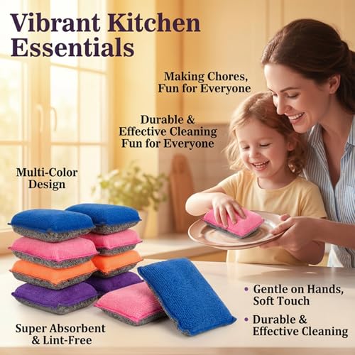 MAQIHAN 8 Pack Non-Scratch Microfiber Dish Scrubbers