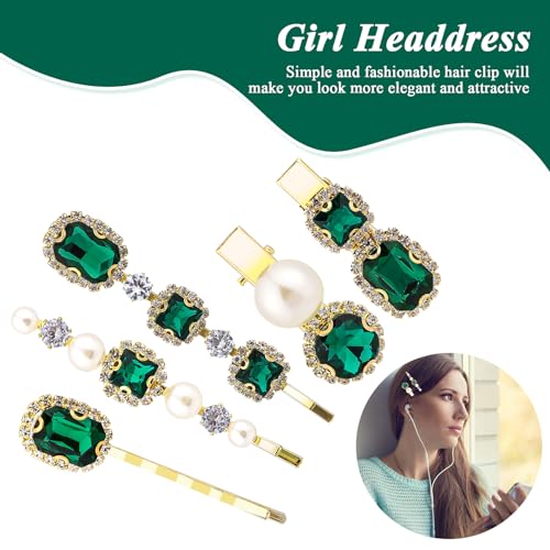 Vintage Emerald Green Crystal Hair Clip Set 5PCS Retro Hair Pins