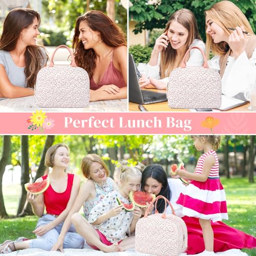 Aileam Quilted Insulated Lunch Bag - Floral Cotton Tote for Work & Travel