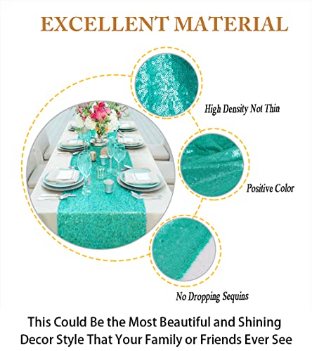 Teal Sequin Table Runner 12x72 Inches - Mint Green Glitter Fabric Overlay for Party & Wedding Decor - Variation: Teal