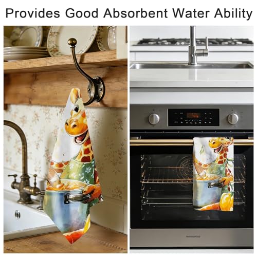 Giraffe Chef Hand Towels Set of 2 - 15 x 23 Inch Soft Microfiber