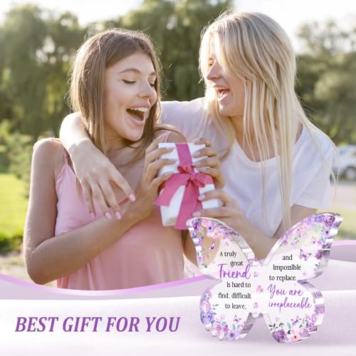 Glydein Friend Friendship Gifts for Women - Purple Butterfly Acrylic Desk Plaque