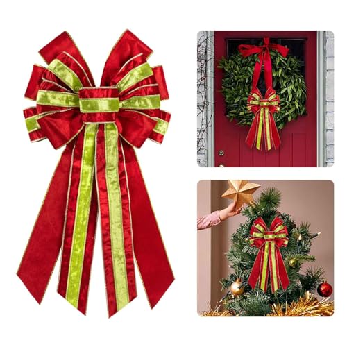 Estivaux Large Velvet Christmas Wreath Bow & Tree Topper Red Green Holiday