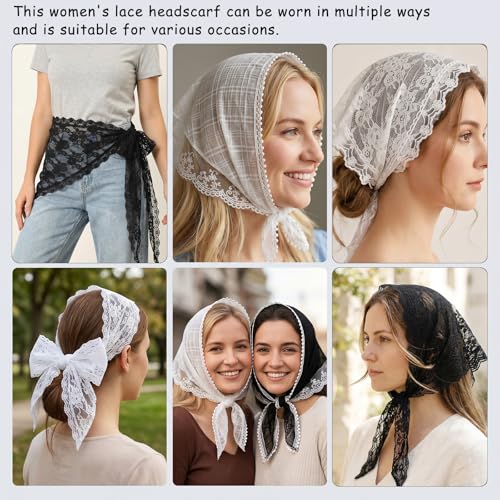 Falzqq 4 Pack Lace Headbands for Women Vintage Floral Head Scarf