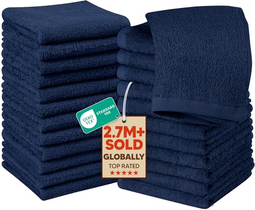 Utopia Towels 24-Pack Washcloths, 100% Ring Spun Cotton, 12x12 in, Navy