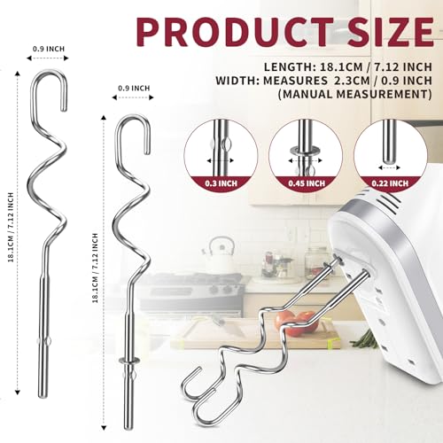 Dough Hooks for KitchenAid Hand Mixer - Stainless Steel Replacement Set
