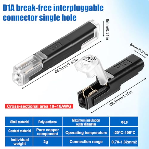 20-Pack 1 Pin Low Voltage Wire Plug-in Connectors for 16-18 AWG