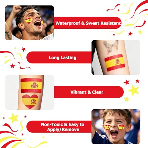 Spain World Cup 2026 Temporary Tattoos 10Pcs Waterproof Face Body Stickers