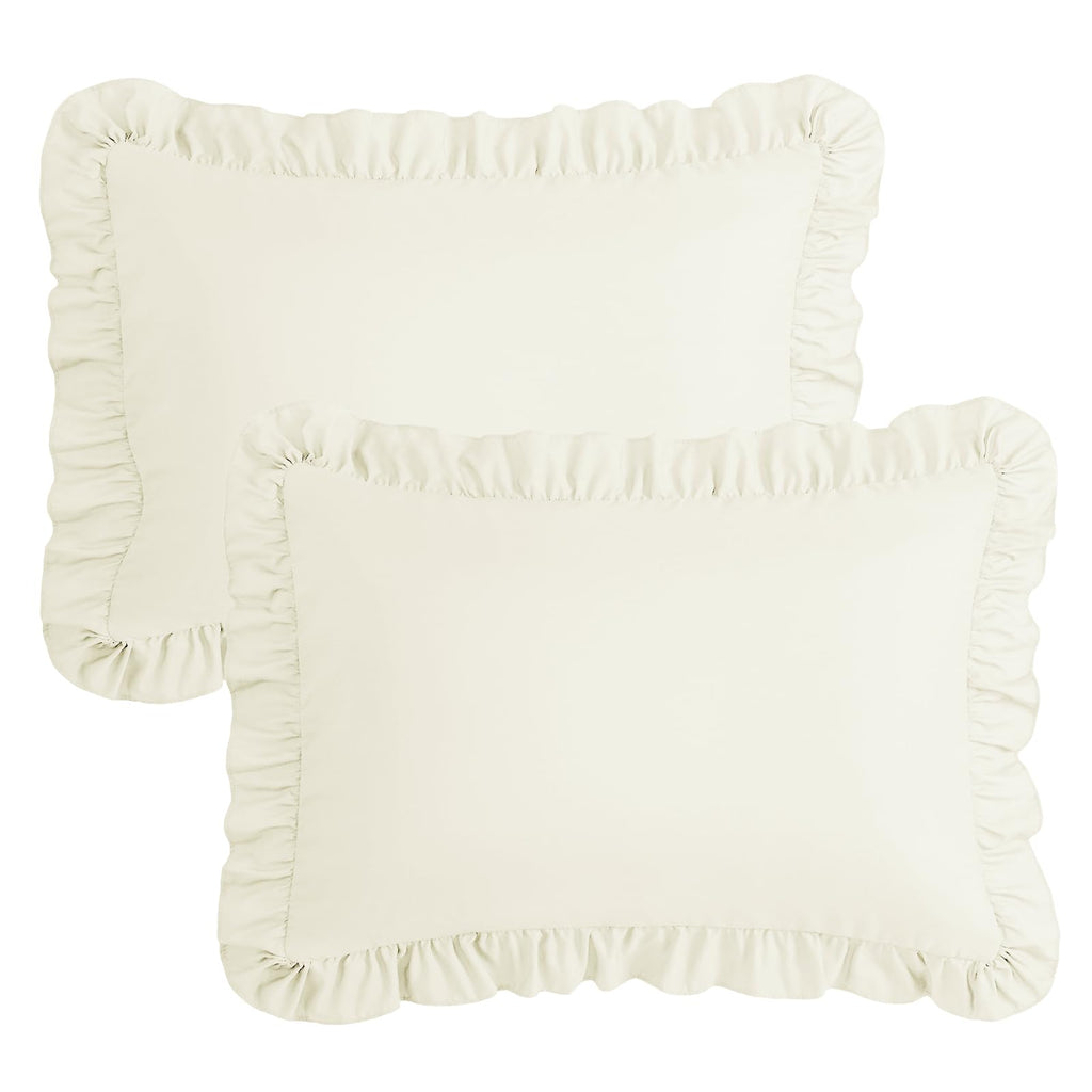 KKJIAF Ruffle Pillow Cases Standard Size Set of 2, Ruffled Pillow Covers with Envelope Closure, Wrinkle Resistant Ruffled Pillow Shams 20" x 26", Beige