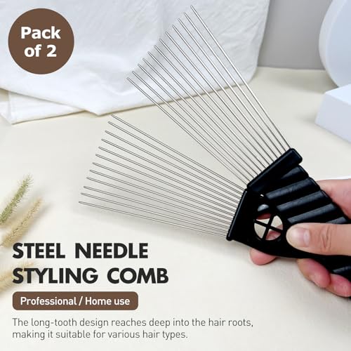 Metal Afro Comb Set - 2PCS Hair Pick with Black Fist Design