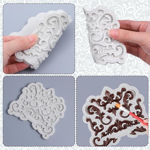 Baroque Scroll Lace Silicone Mold for Fondant Cake Decorating and DIY Crafts