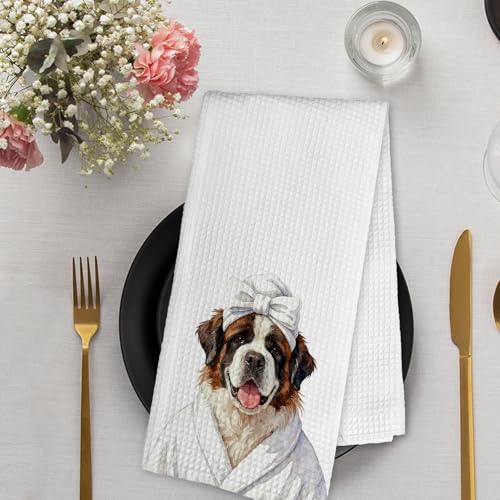 Saint Bernard Hand Towels - Funny Dog Decor for Kitchen & Bath, 16x24 inch