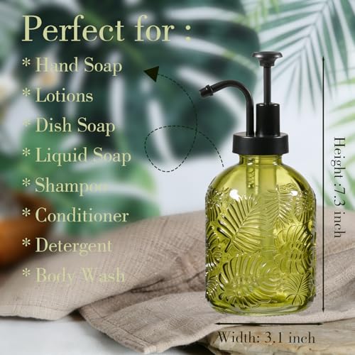 Komashr 11.8oz Embossed Glass Soap Dispenser - Sage Green & Black