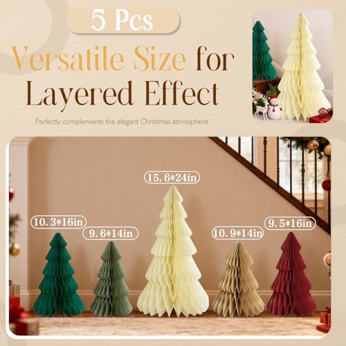 XL Christmas Honeycomb Paper Tree Set - Colorful 14-24 Inch Holiday Decor