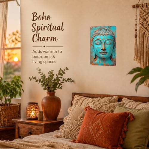 Turquoise Buddha Metal Wall Art - 8x12 Aluminum Zen Decor