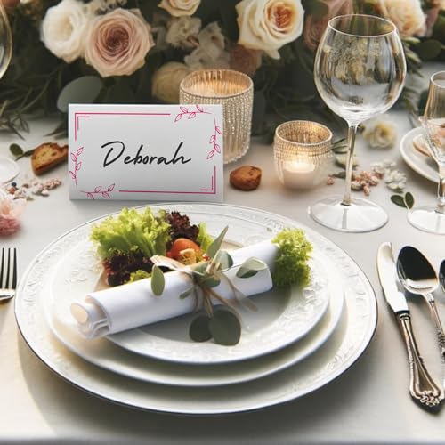 TownStix Pink Floral Name Place Cards for Table Setting, 150 Pack