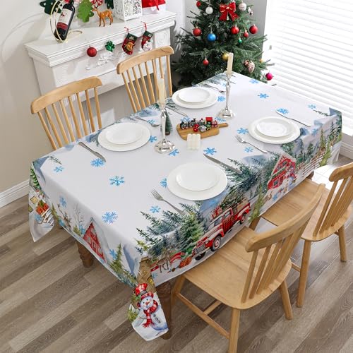 White Christmas Tablecloth 52x70 Inches Water-Resistant Holiday Decor for Rectangle Tables