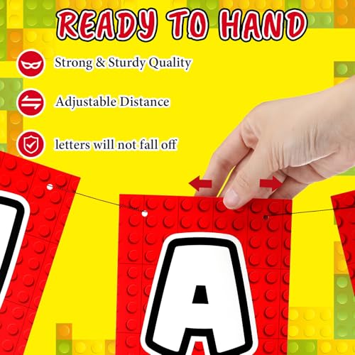Building Block Happy Birthday Banner - Red Party Decor Supplies