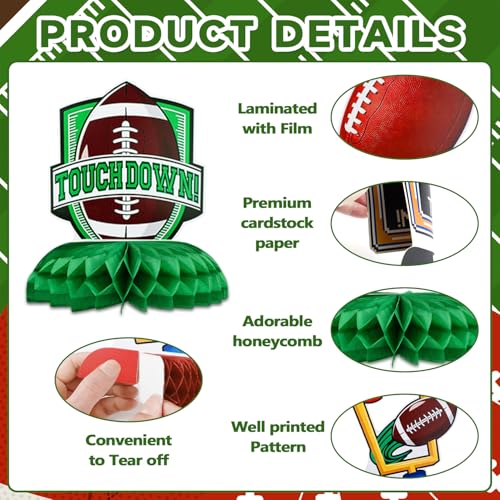 Football Party Decorations - 10 Honeycomb Centerpieces for Game Day