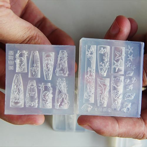 Zudilyo Sea Themed Silicone Nail Art Mold Set with Whale and Shell Designs