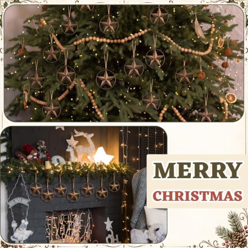 Western Metal Christmas Star Tree Ornaments – Rustic Cowboy Holiday Decor, Set of 6