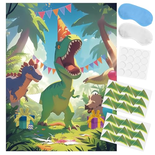 Pin The Tail On The Dinosaur Game - Kids Birthday Party Poster & Tails