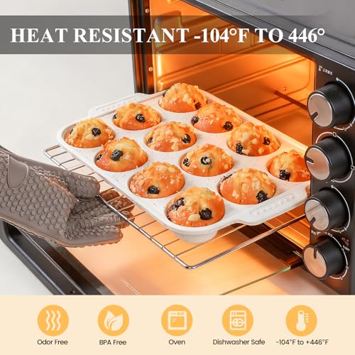 Vinino Silicone Muffin Pan - Nonstick, BPA-Free, 12-Cup Tray