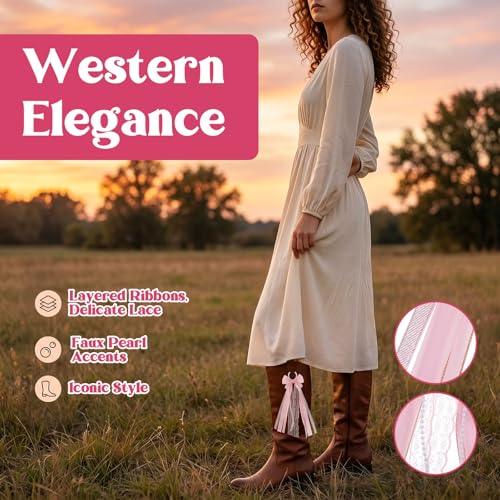 Kynigo 2pcs Pink Western Boot Bows - Cowgirl Boot Accessories