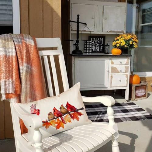 Cardinal Birds Fall Pillow Cover 12x20 Inch - Red, Pack of 1