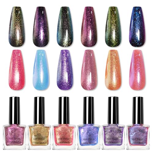 Yimart Holographic Chameleon Gel Nail Polish 7.5ml Sparkly Iridescent Chrome Glitter