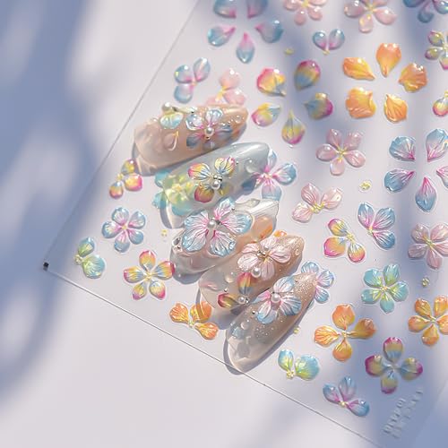 LYLYNB 5D Embossed Flower Nail Stickers Self-Adhesive Floral Decals