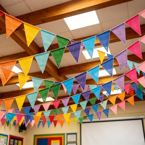 4 Pack Colorful Burlap Pennant Banner - 52 Ft Reusable Flag Garland
