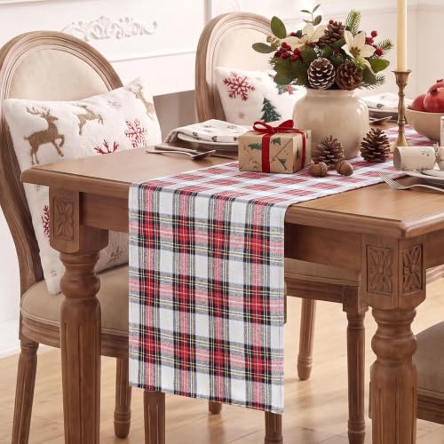Christmas Checkered Table Runner - Red & White, 13 x 120 Inches - Variation of Red White Plaid / 13 x 120" | Table Runner
