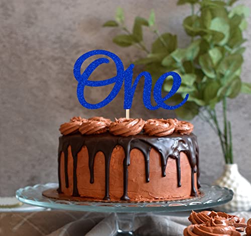 1st Birthday Cake Topper for Boys - Blue Glitter Number One